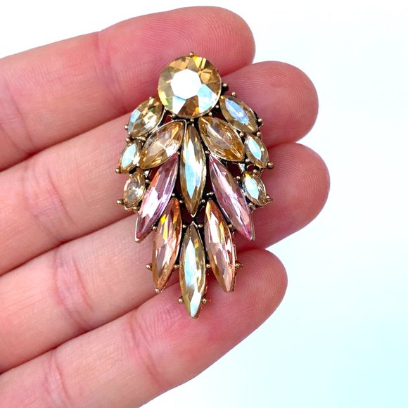 New ~ Anthropologie Ettika "Cry Me A River" Peachy Pink Crystal Drop Earrings - Picture 5 of 15